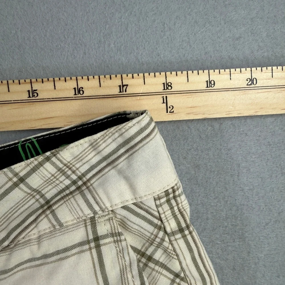 Quiksilver Board Shorts Men 36 Cream Plaid Swim Trunks Surf Beach Embroidery Y2K